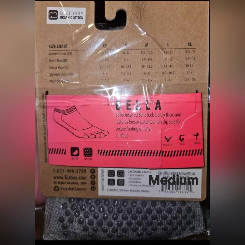 ONE Women's Grip Half Toe Bella Medium Grey/Lime Socks Toesox